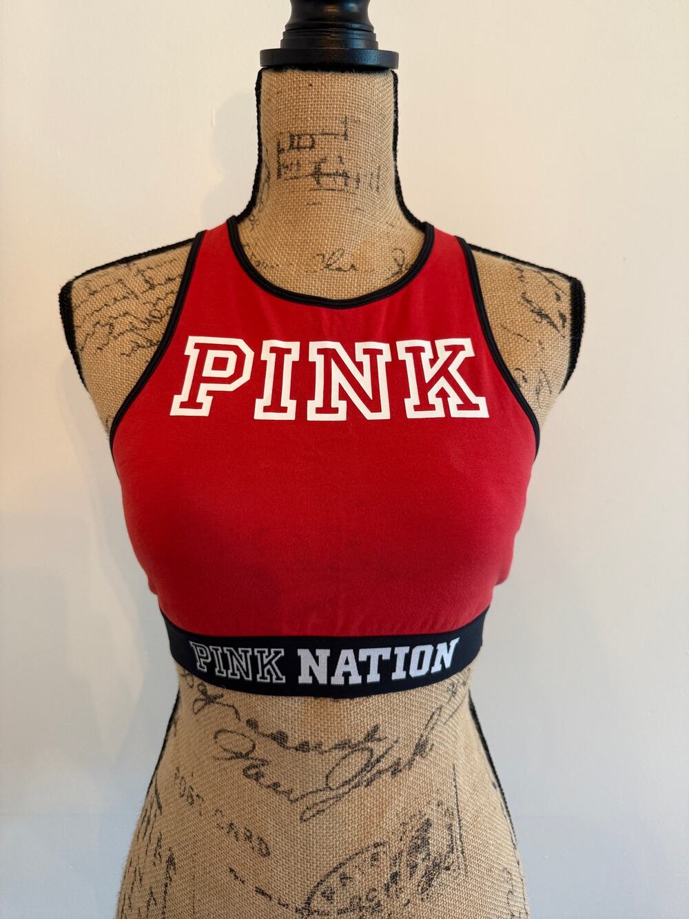 Victoria's Secret PINK Nation Size M Crop Top Sports Bra Red Black